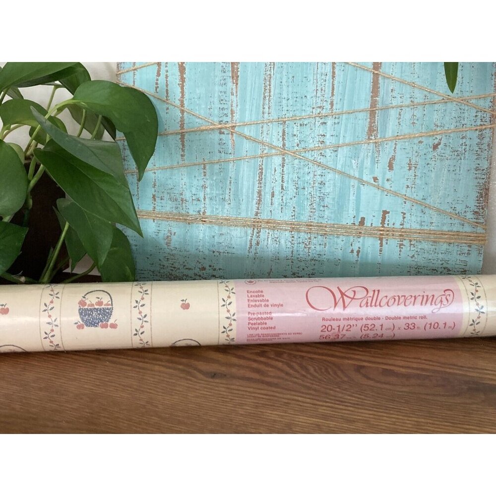 Vintage 80s Collins & Aikman Wallcovering Rolls Apple Basket Wallpaper 7847002